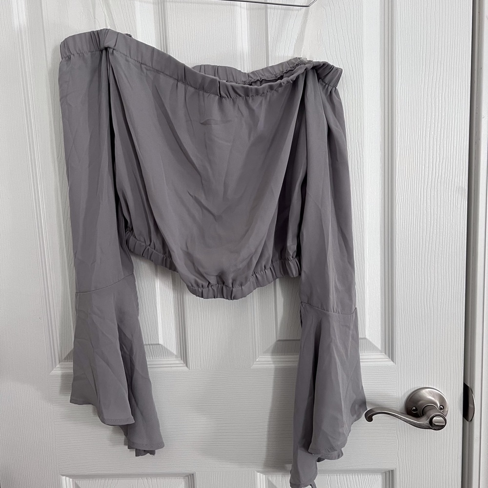 Grey off the shoulder bell sleeve top